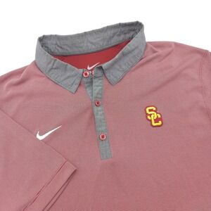USC Trojans Shirt Men Large Red NCAA Football Nike Dri Fit Polo Golf Top Stretch